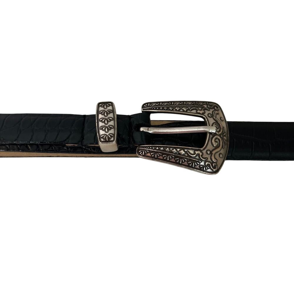 Lake Shore Diva Accessories Womens Black Leather Belt Large Silver Tone Western - Picture 3 of 10
